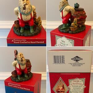 1994 Artmark Santa by Fireplace Figurine Handcrafted Hand Painted w/ Box